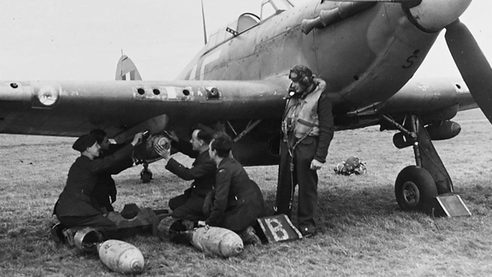 Hawker Hurricane with crew during World War Two