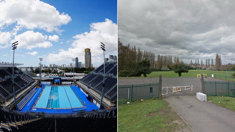 Optus Aquatics Centre in Gold Coast and Londonderry Lane playing fields in Smethwick.