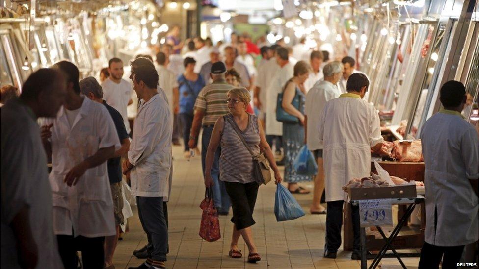 Customers at main market in central Athens