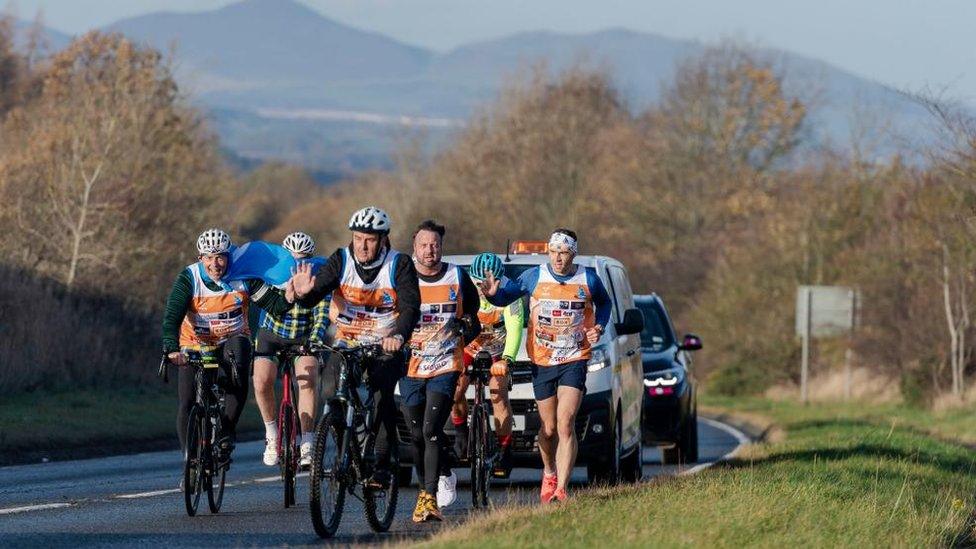 Kevin Sinfield during day one of the Ultra 7 in 7 Challenge from Murrayfield to Melrose