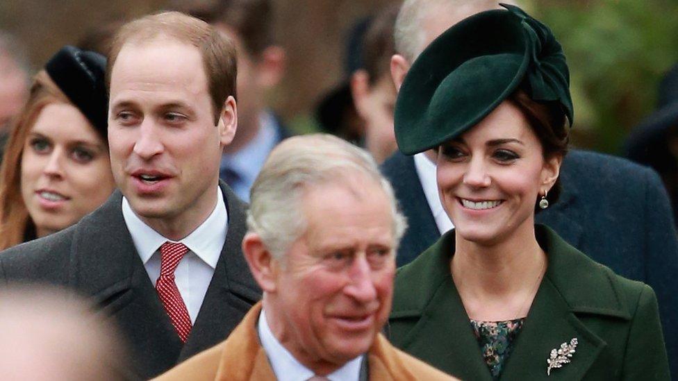 Duke and Duchess of Cambridge and Prince Charles at Sandringham, Christmas 2015