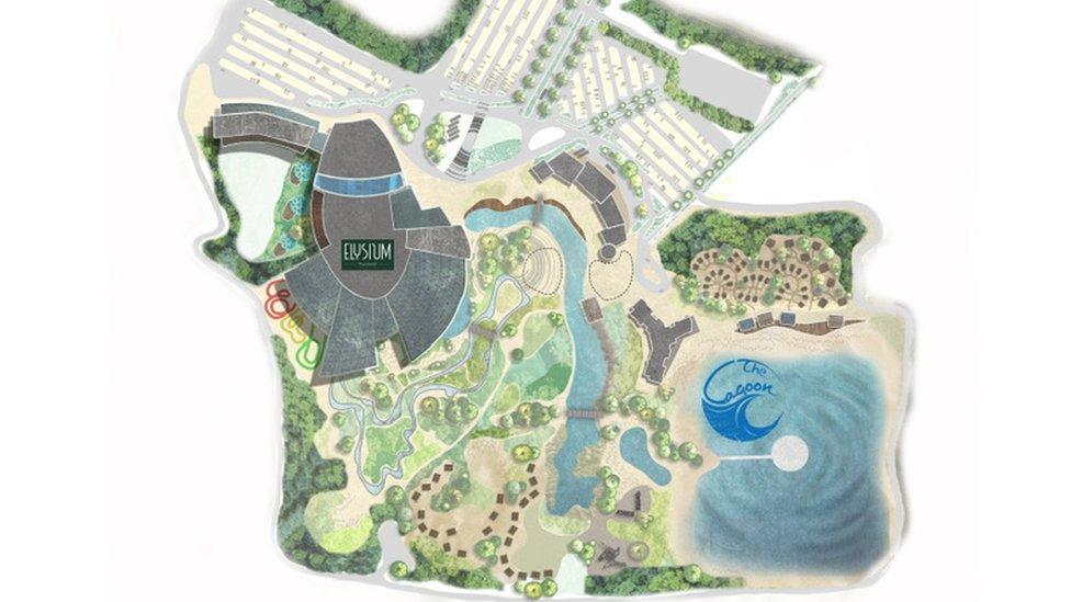 A site plan of the proposed surf park