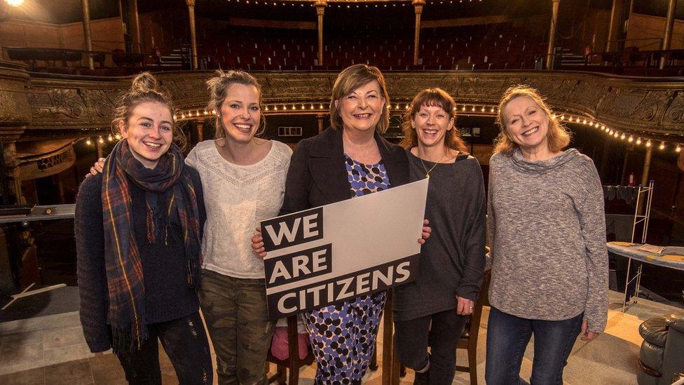 Sinead Sharkey, Scarlett Mack, Fiona Hyslop, Lucianne McEvoy and Deirdre Davis on stage at the Citizens Theatre