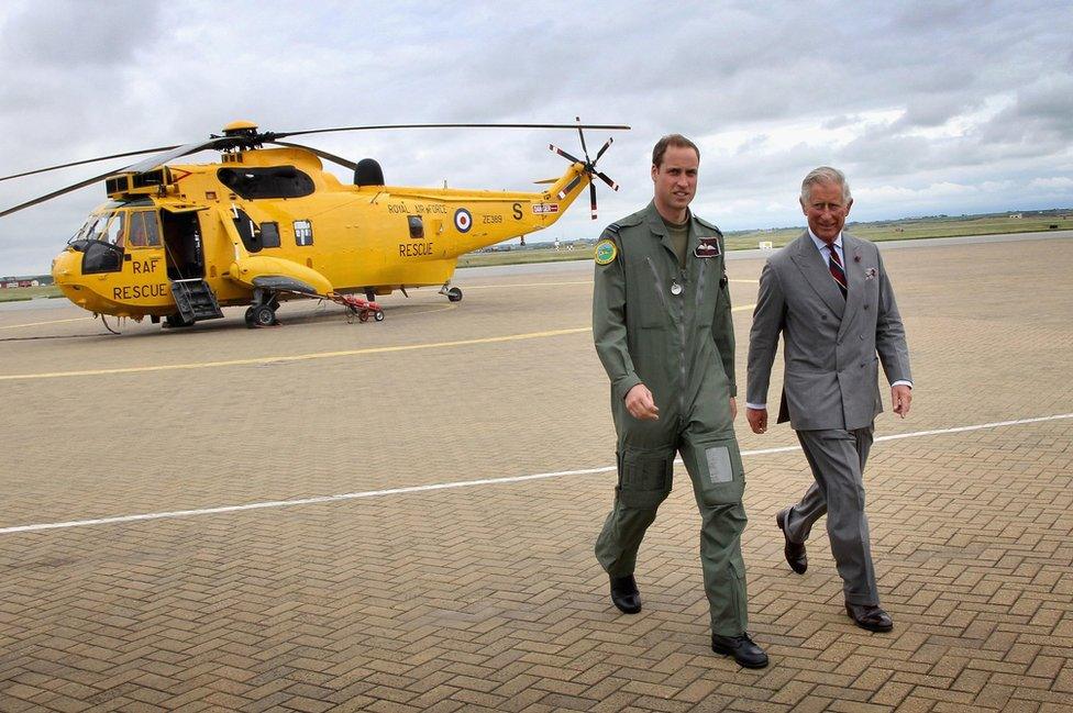 Duke of Cambridge showing the Prince of Wales at RAF Valley on Anglesey