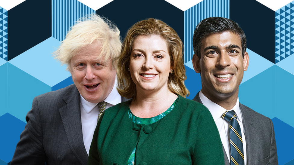 Boris Johnson, Penny Mourdant a Rishi Sunak