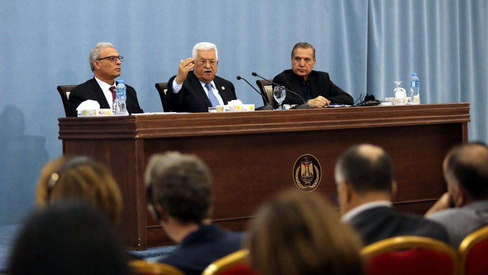 Palestinian Authority President Mahmoud Abbas speaks to foreign journalists in Ramallah, in the occupied West Bank (23 June 2019)