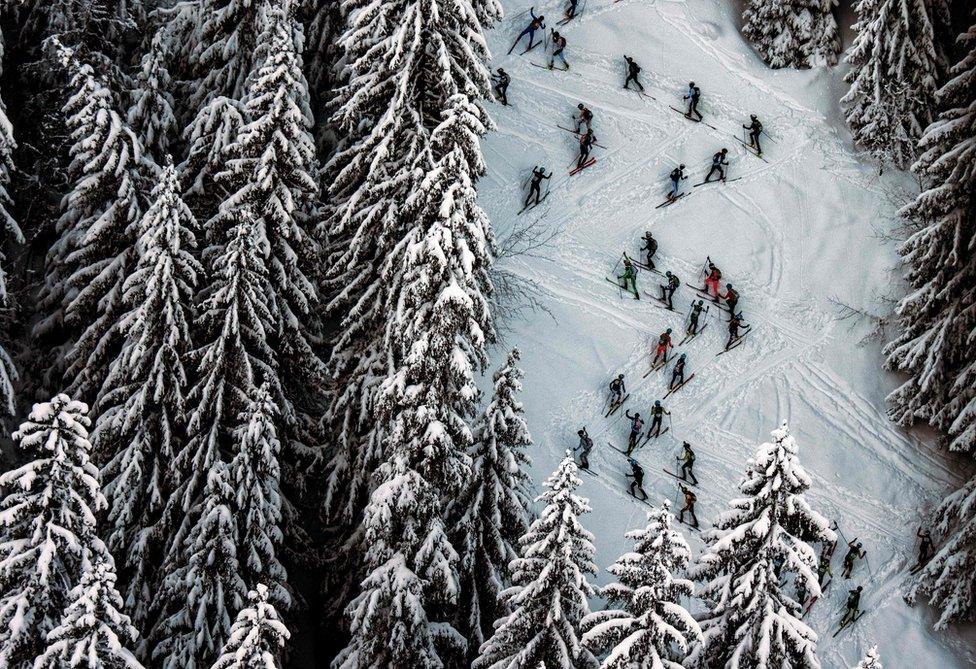 Skiers compete during the first stage of the 33rd edition of the Pierra Menta ski mountaineering competition.