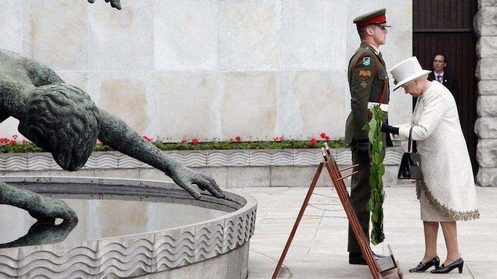 A moment of reflection, during her visit to Ireland in May 2011, as the Queen laid a wreath in the garden dedicated to those who fought for Irish independence