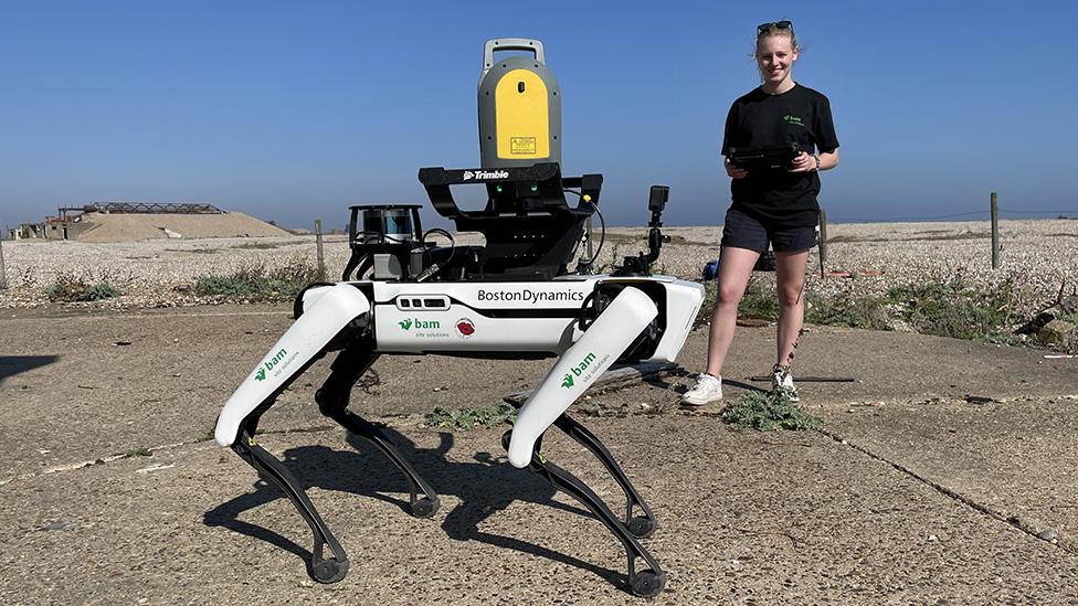 Mobile robot at Orford Ness with Aimee Cooper