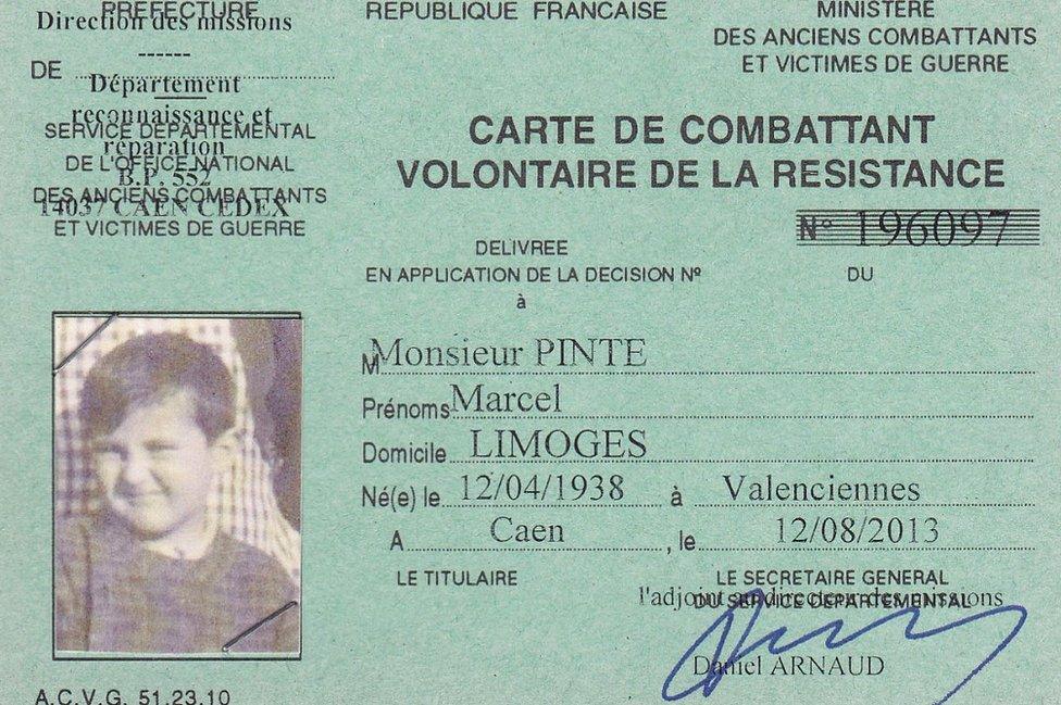 Marcel Pinte, posthumous Resistance ID card