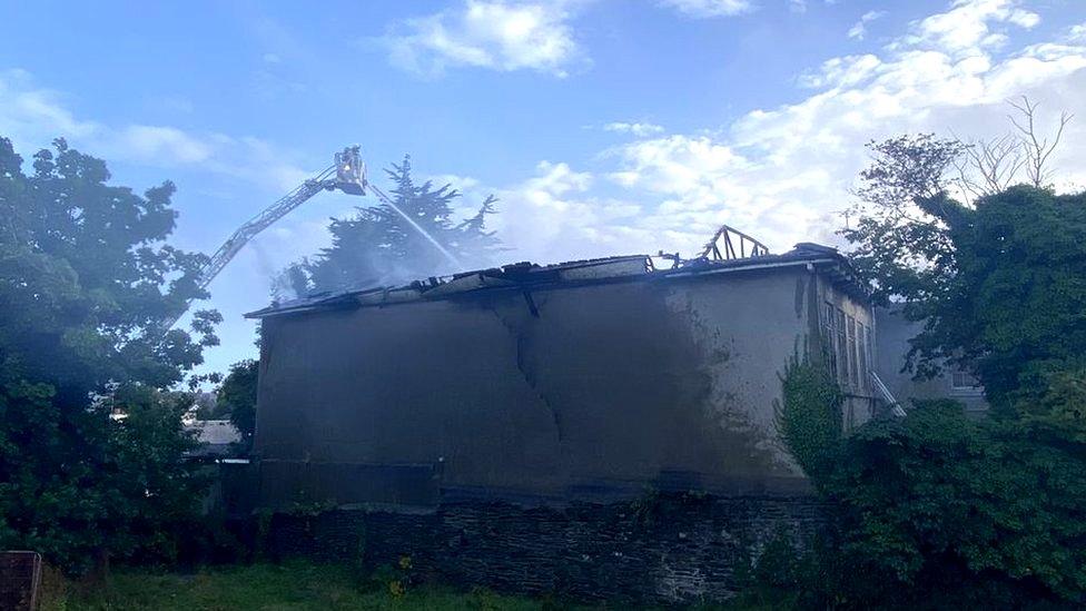 Firefighters tackling the blaze