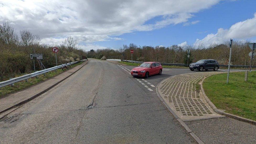 The junction of the road earlier in the year without temporary no-entry signs