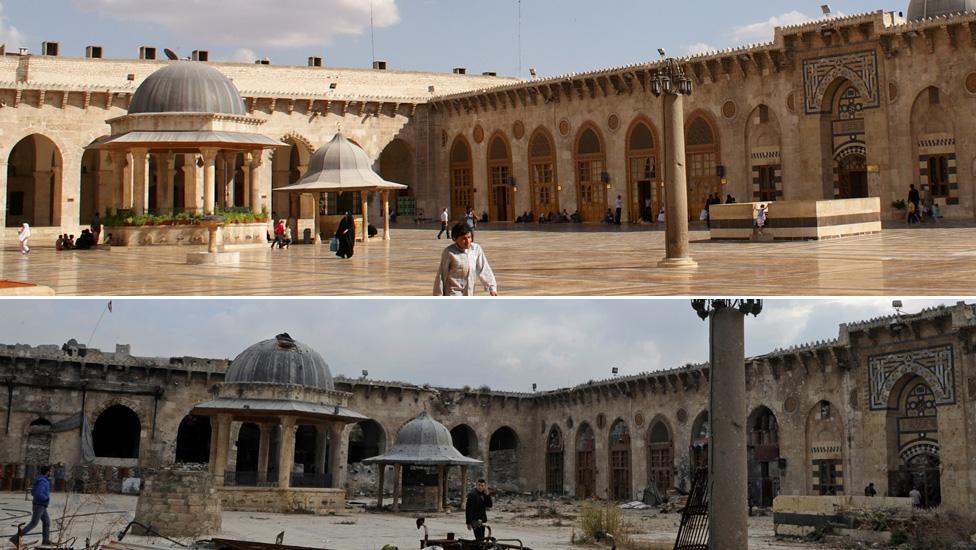 Umayyad mosque before and after