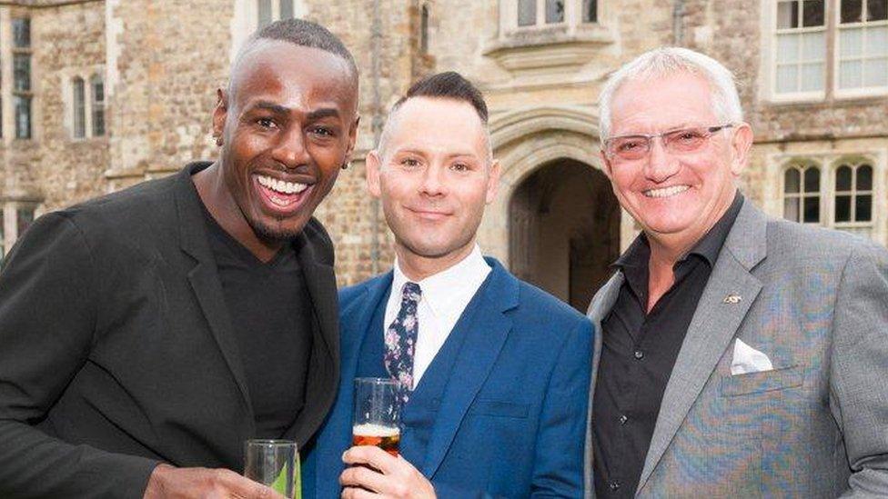 Producer Jamie Wilson with previous pantomime cast members Ben Ofoedu and Graham Cole