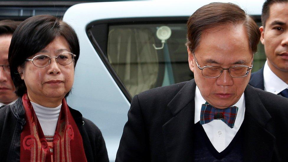 Former Hong Kong Chief Executive Donald Tsang and his wife Selina arrive at the High Court in Hong Kong, China, 20 February 2017.