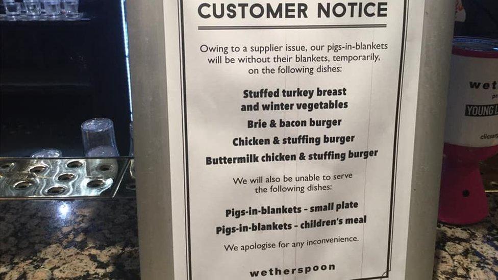 Wetherspoons pigs in blankets shortage poster