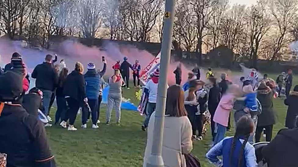 Rangers fans gather in Corby