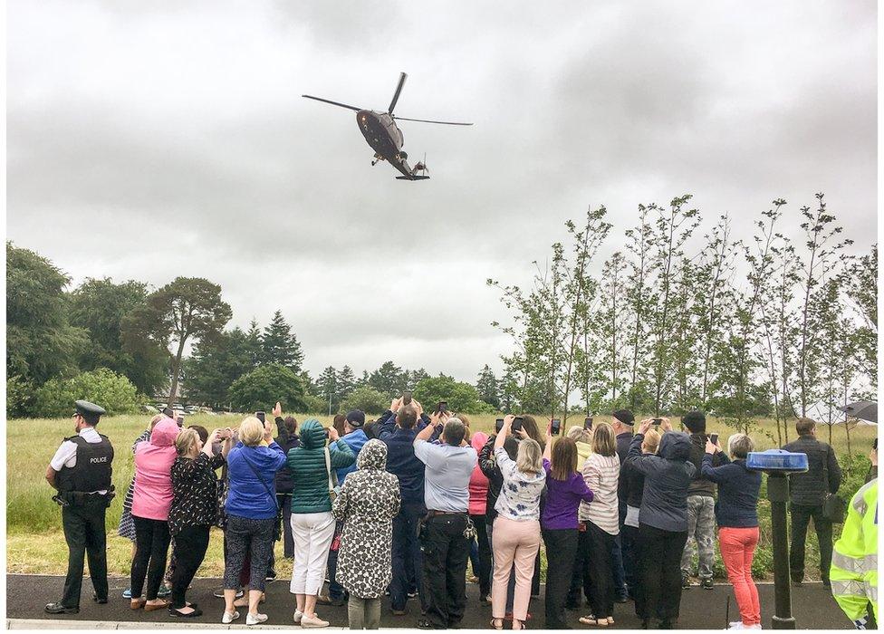 Prince Charles arrived by helicopter in Omagh