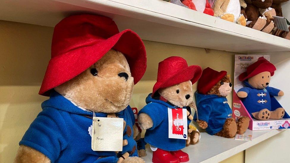 A row of Paddington Bears in the shop