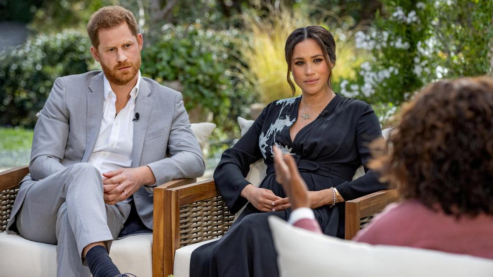 The Duke and Duchess of Sussex being interviewed by Oprah Winfrey