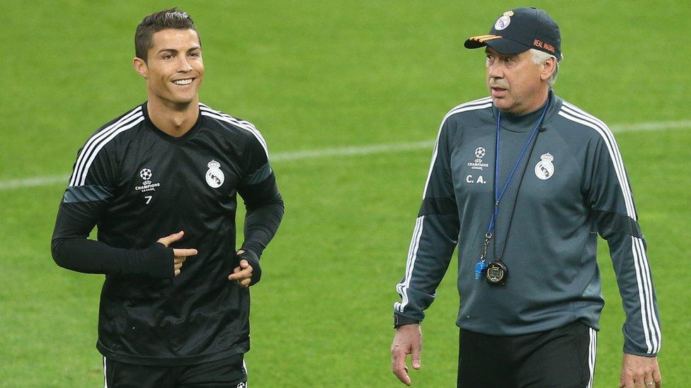 Cristiano Ronaldo training with Carlo Ancelotti