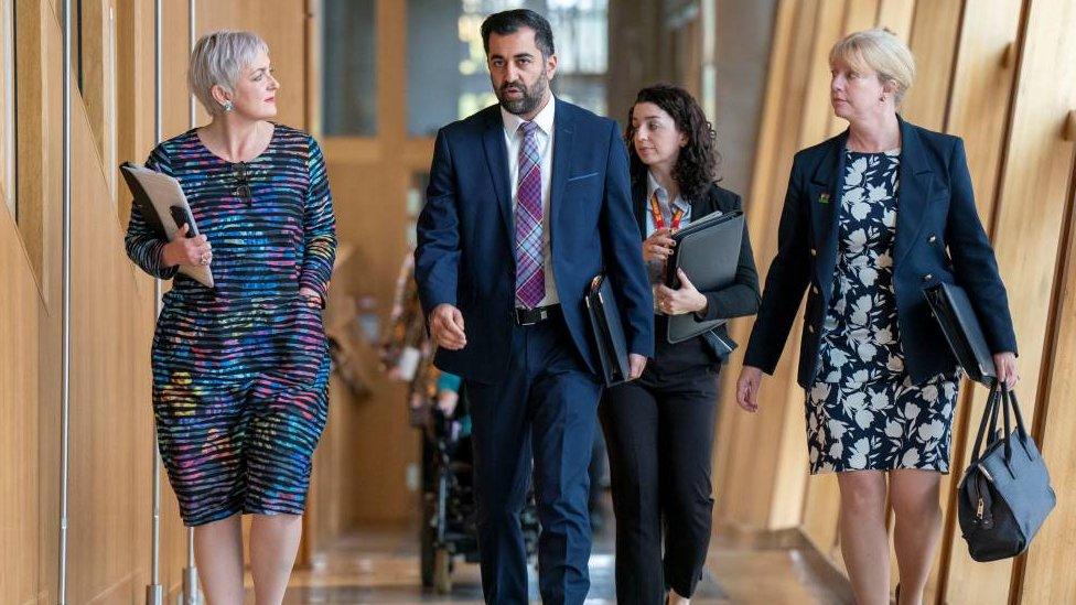 Angela Constance, Humza Yousaf and Shona Robison make their way to FMQ's.