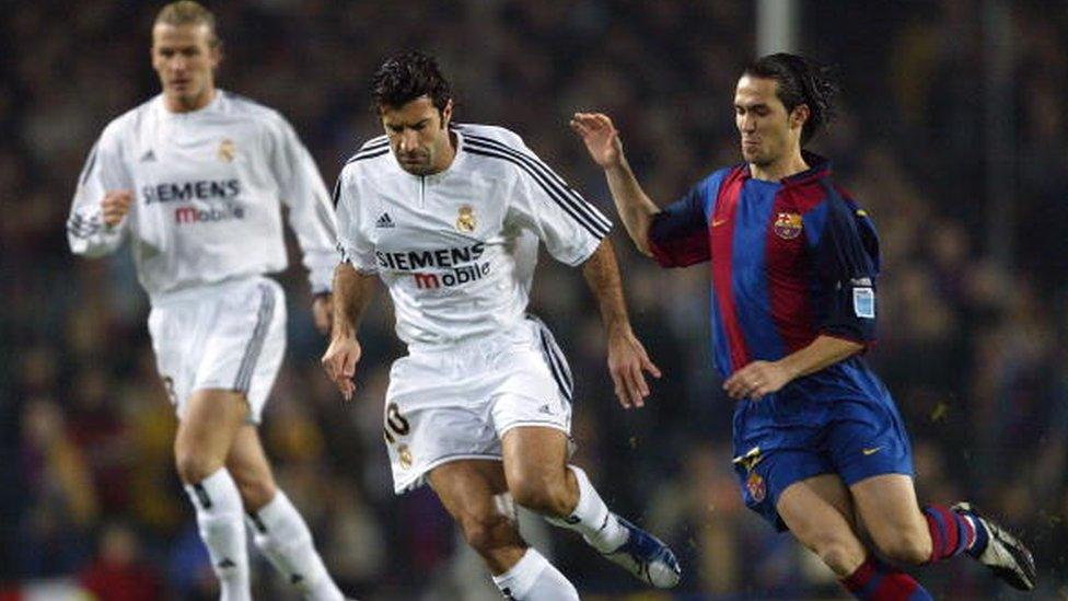 Luis Figo playing for Real Madrid