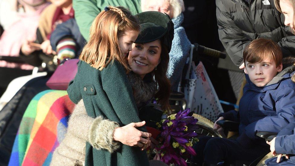 Prince Charlotte greets crowds with her mother, the Duchess of Cambridge