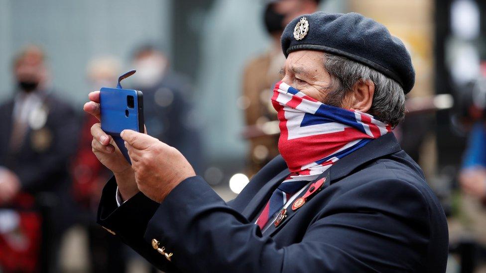 A veteran, at the Peterborough War Memorial