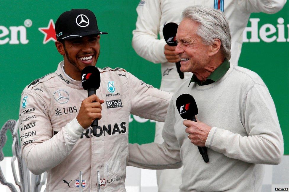 Lewis Hamilton and Michael Douglas