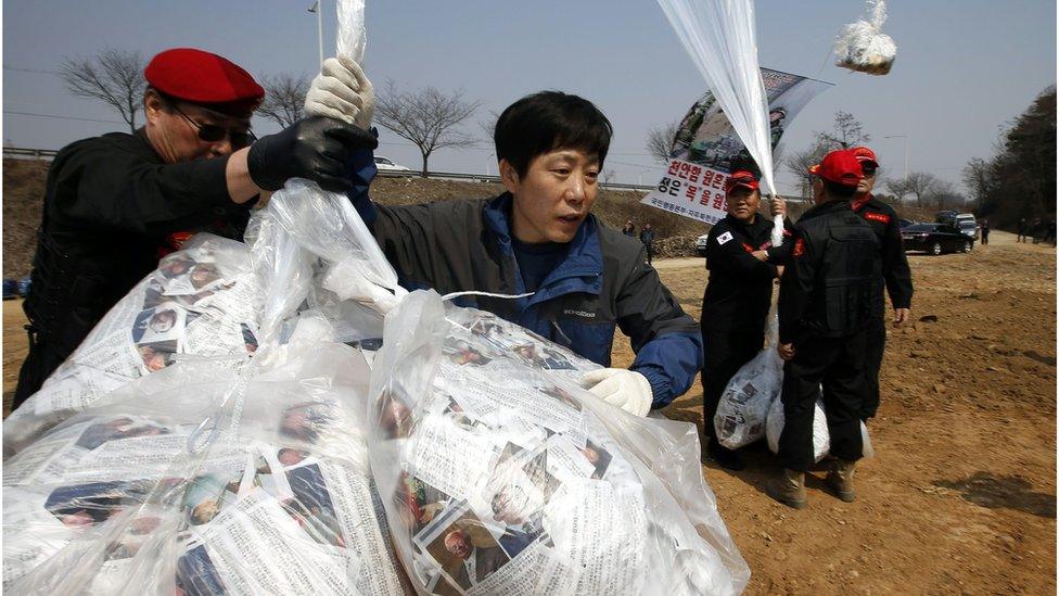 Activists launching balloons