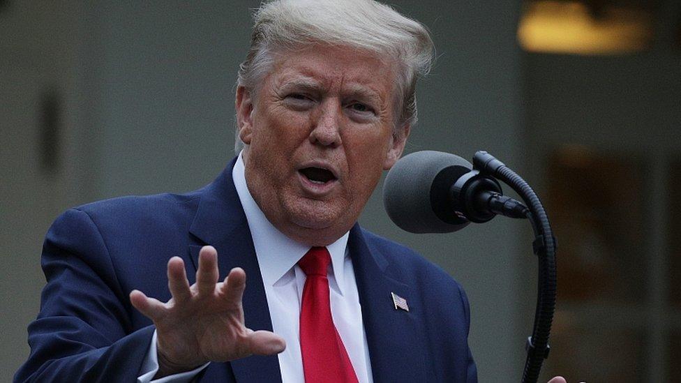 President Donald Trump speaks during the daily briefing of the White House Coronavirus Task Force in the Rose Garden at the White House April 14, 2020