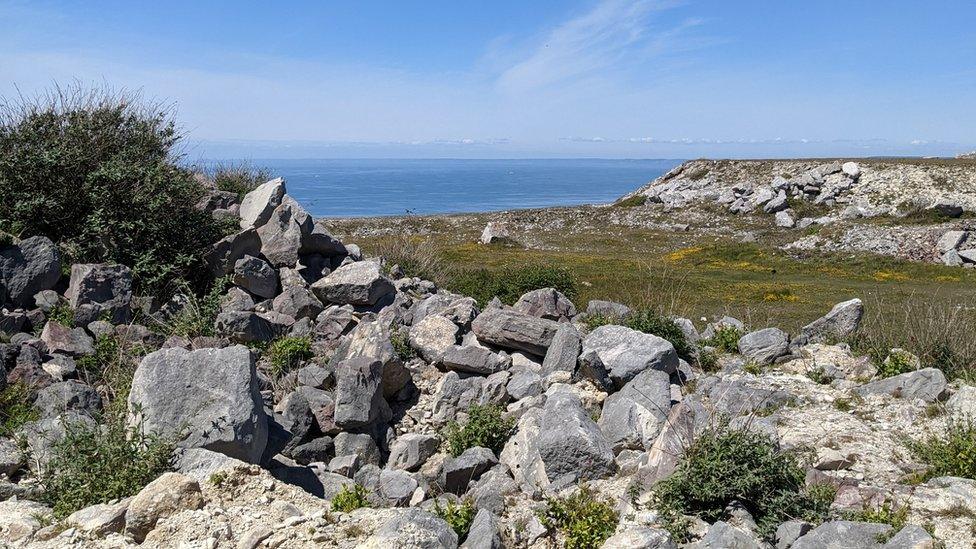 Stone rubble above Portland quarry