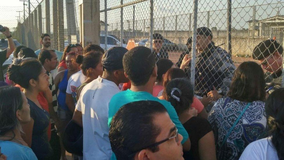 Relatives outside jail in Boa Vista, Roraima