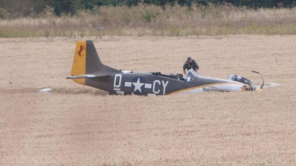 Pilot and Mustang in field