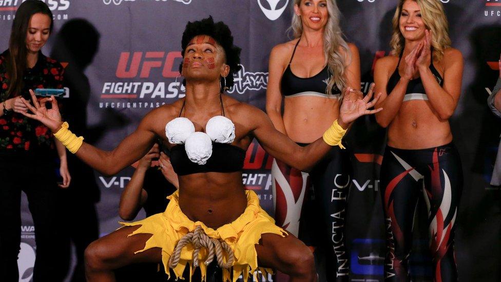 Angela Hill in her homemade "Dhalsim" costume