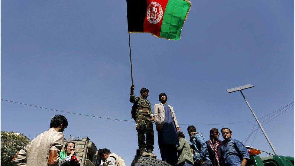 Afghan protestors on 1 October 2015