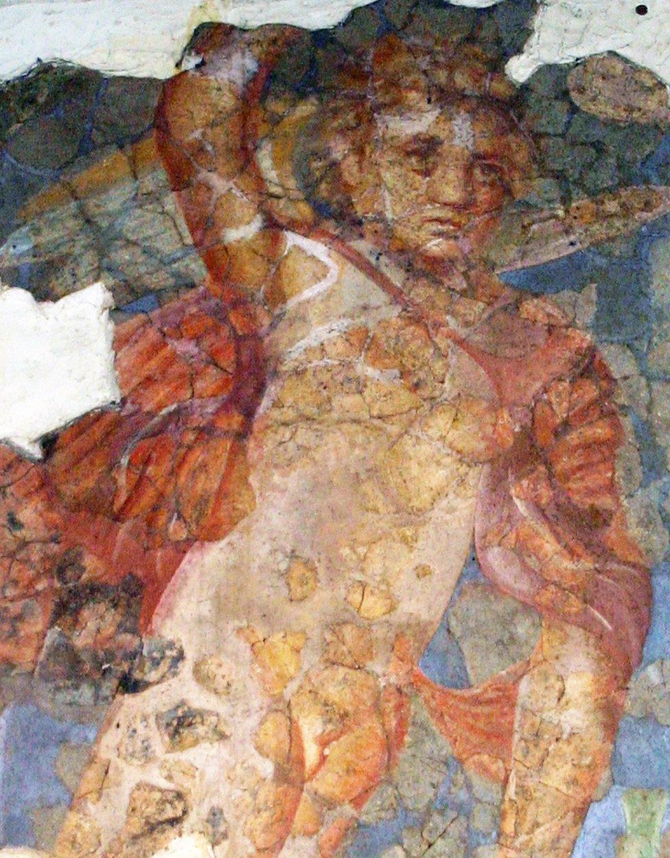 Cupid painting from the ceiling of the villa bath, now on display in Southwell Minster