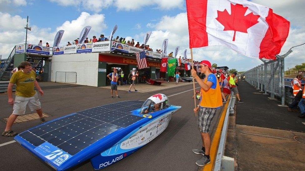 Blue Sky Solar Racing vehicle Polaris from Canada competes during time trials in Darwin. Photo: 7 October 2017