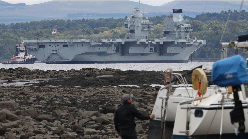 HMS Queen Elizabeth sits in the Firth of Forth on 22 May 2019