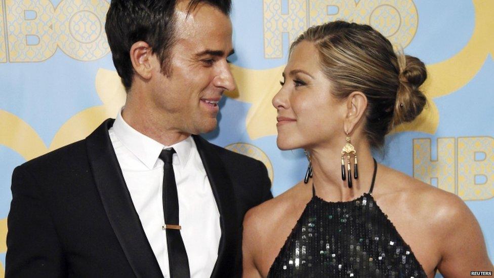 Jennifer Aniston and Justin Theroux at the HBO after-party after the 72nd annual Golden Globe Awards