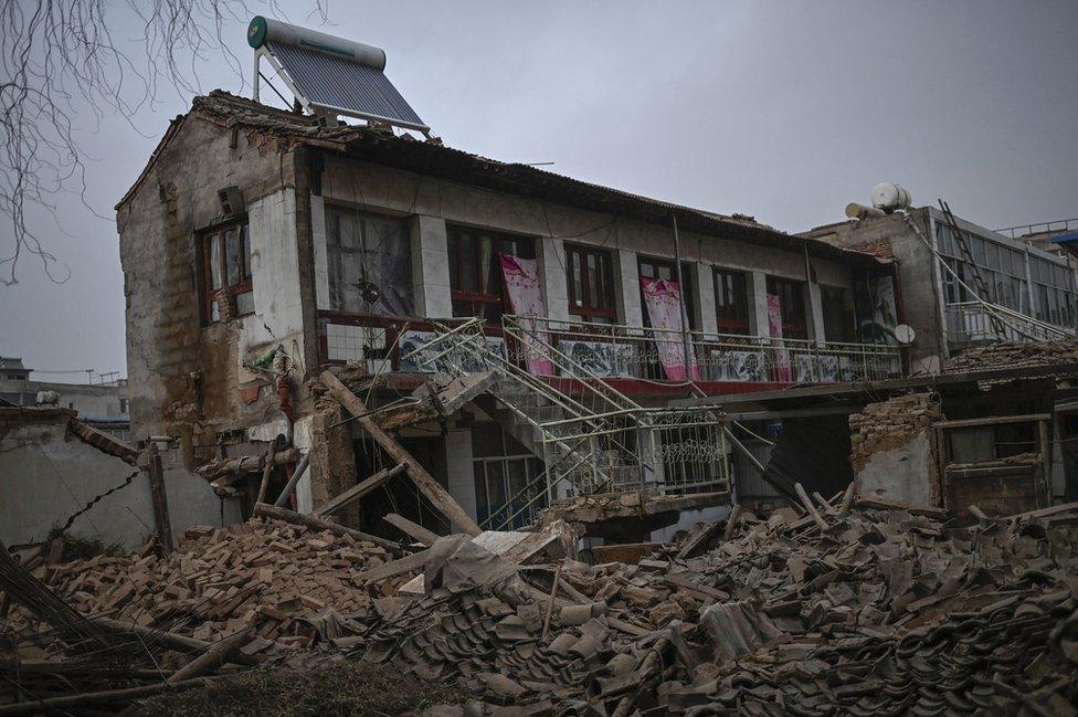 A general view shows a collapsed building after an earthquake in Dahejia, Jishishan County in northwest China's Gansu province on December 19, 2023. (Photo by Pedro Pardo / AFP) (Photo by PEDRO PARDO/AFP via Getty Images)