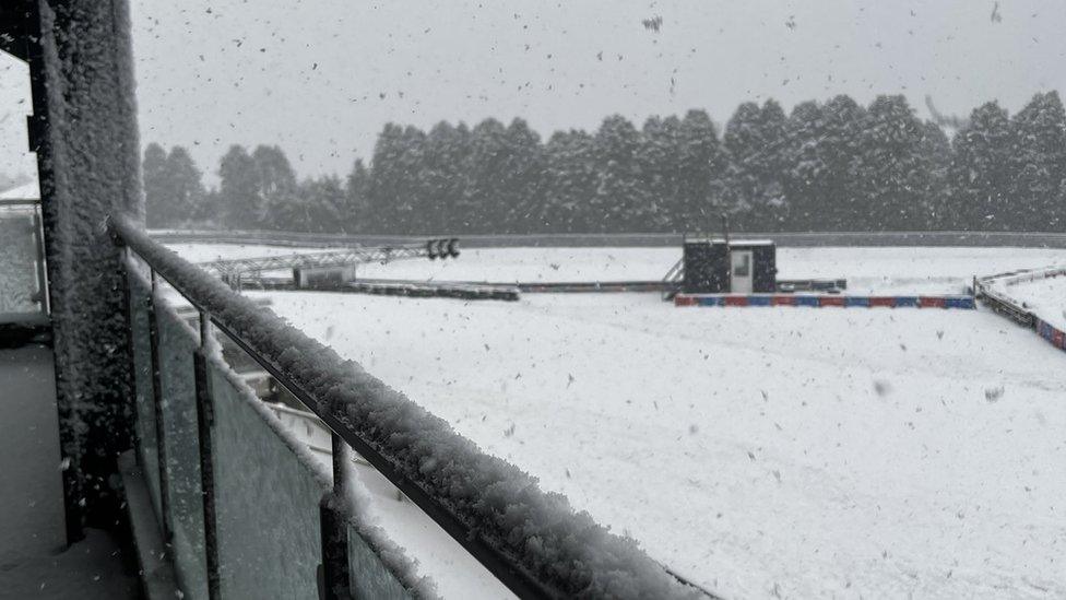 Go-kart circuit in a snowstorm