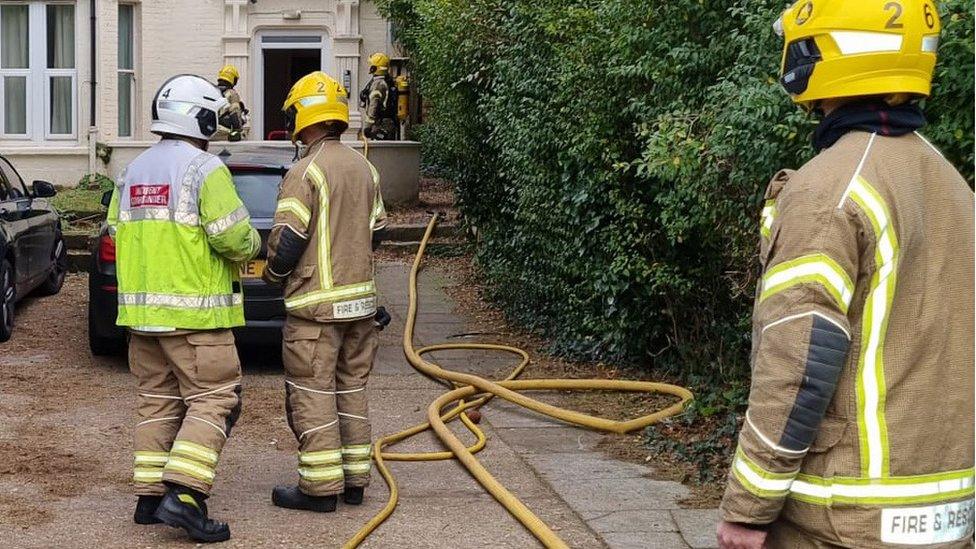 Firefighters outside a flat in Christchurch Road in Boscombe