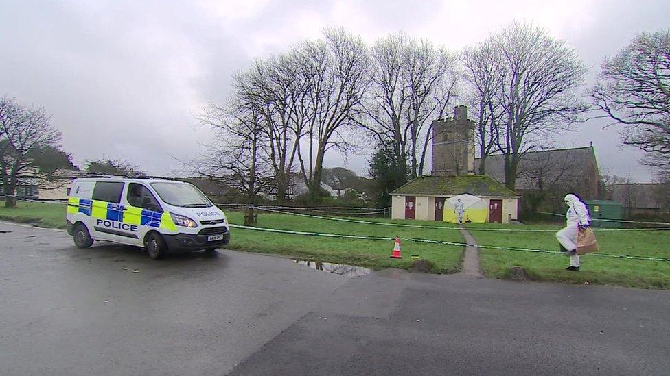 The cordon outside the public toilets on Meavy Lane