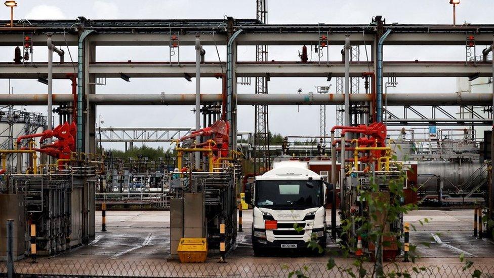 Fuel tankers fill up at a refinery in Ellesmere Port