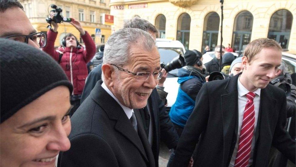 Green Party candidate in Austria's presidential election, Alexander Van der Bellen, after casting his vote, 4 December 2016