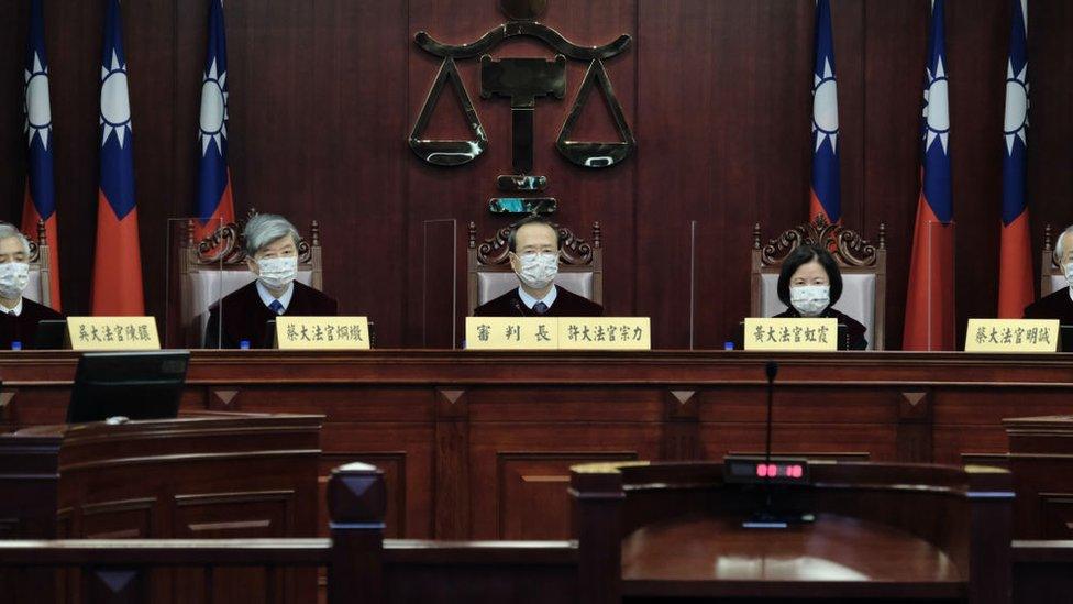 Taiwan Constitutional Court judges at the hearing on 7 May