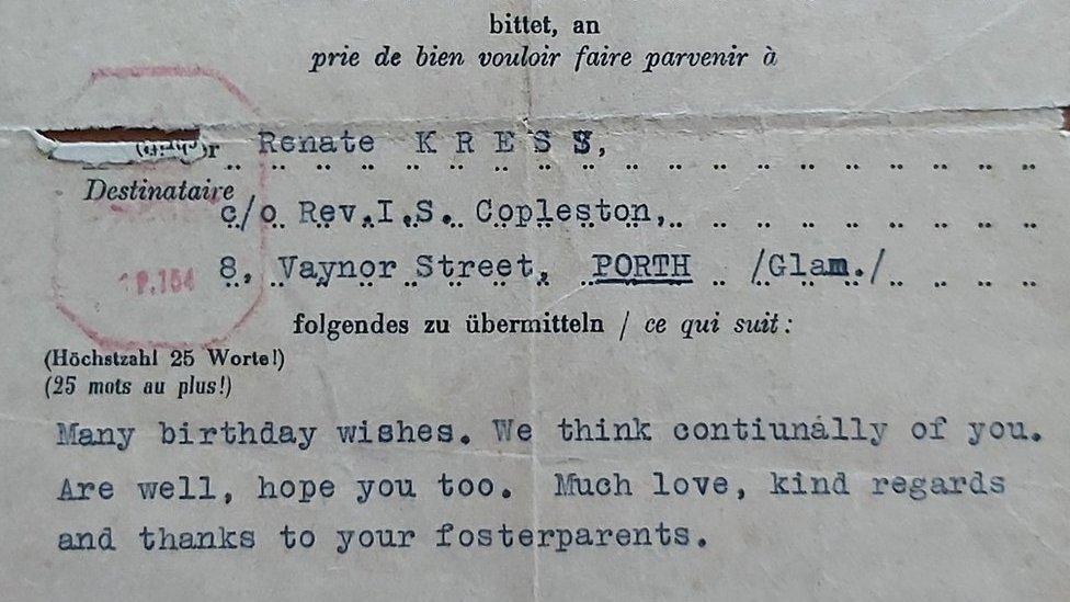 The last letter from Renate Collins's mother, Hilde Kress, which was delivered via the Red Cross