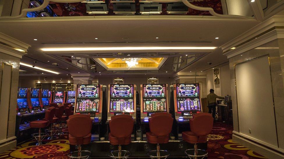 Gambling machines at a casino in Sihanoukville, Cambodia